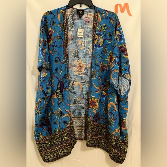 JM Collection Sweaters - JM Collection Indigo Floral Kimono